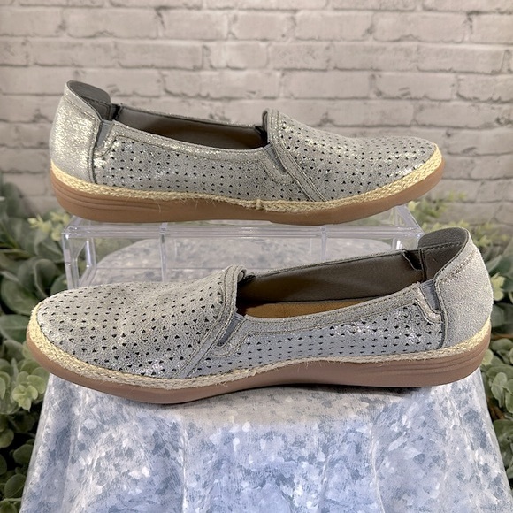 Clarks Collection Elaina Leather Pewter Espadrille Comfort Slip-on WMS 10M🩶EUC - Picture 5 of 10